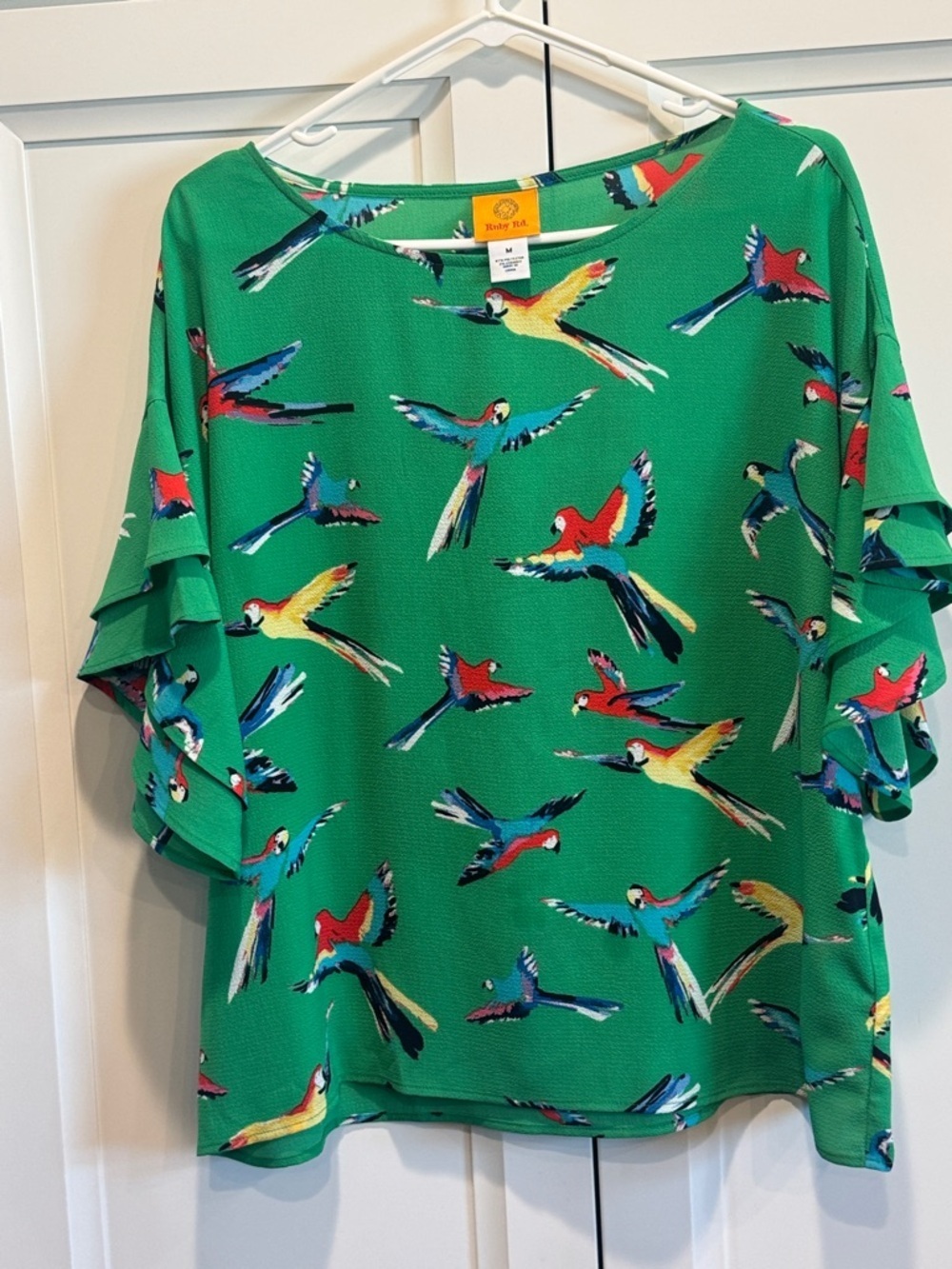 Ruby Rd Parrot Print Flutter Sleeve Top - Picture 2 of 4